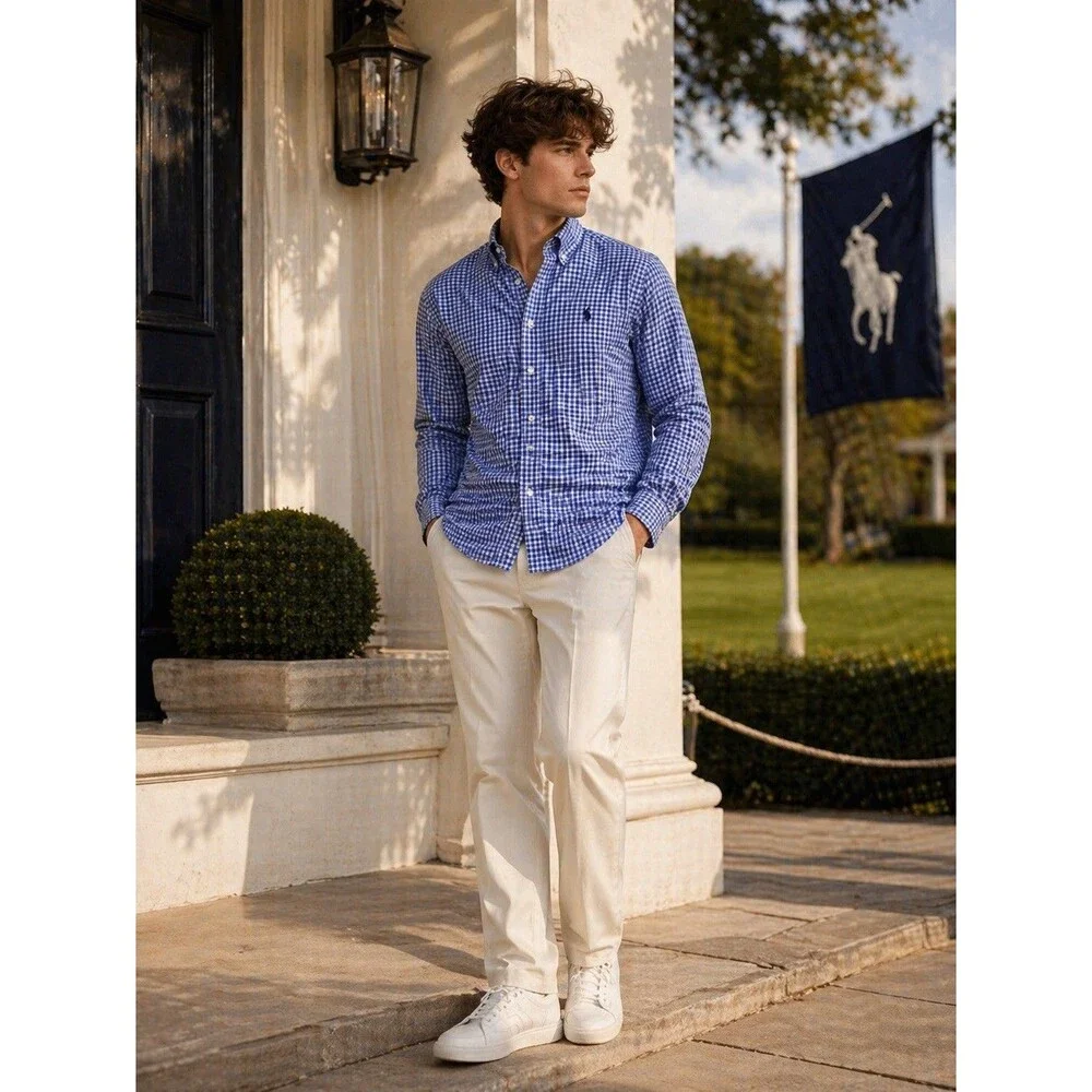 RALPH LAUREN Boys Shirt XL‎ 18-20 Long Sleeve Multicolor Plaid Blue Check Cotton